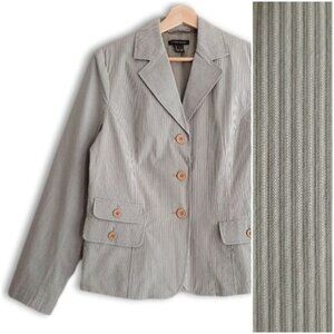 JEANNE PIERRE Textured Stripe Pastel Green Button Front Blazer Jacket Sz L
